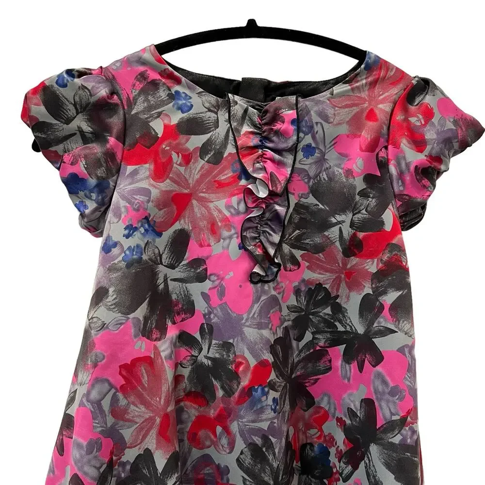 DKNY Girls Dress Floral Print Black Gray Pink Size Medium